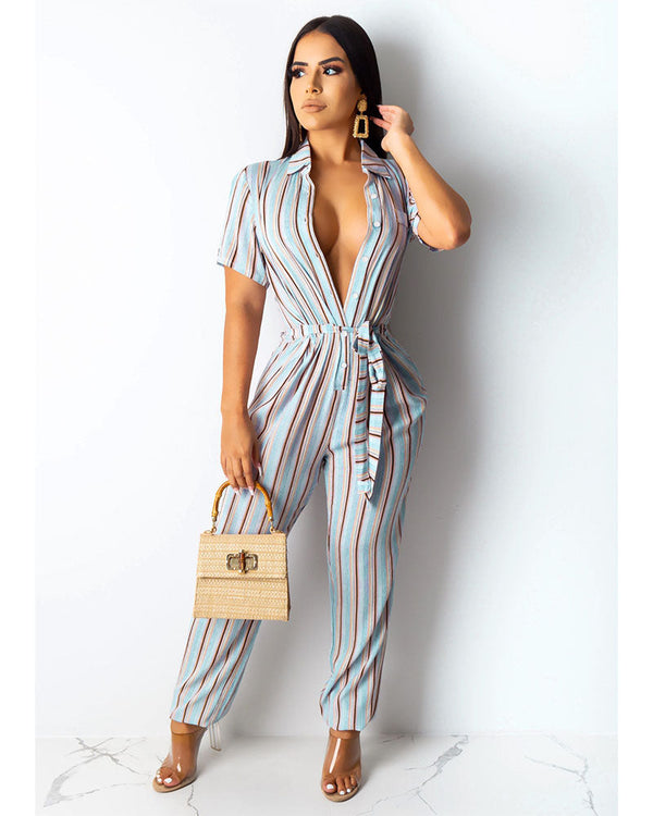 Striped tie jumpsuit