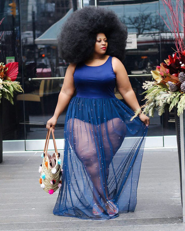 Net yarn plus size dress