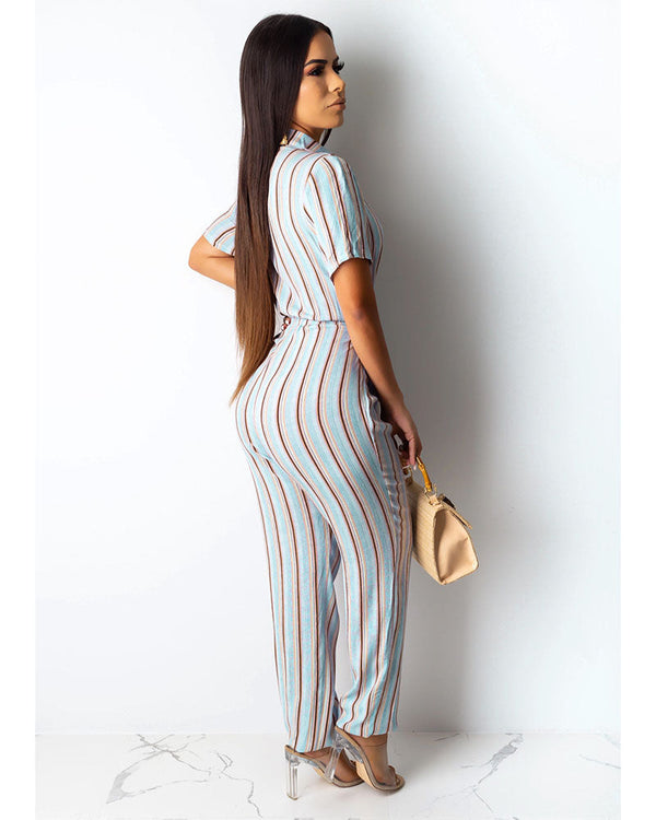 Striped tie jumpsuit