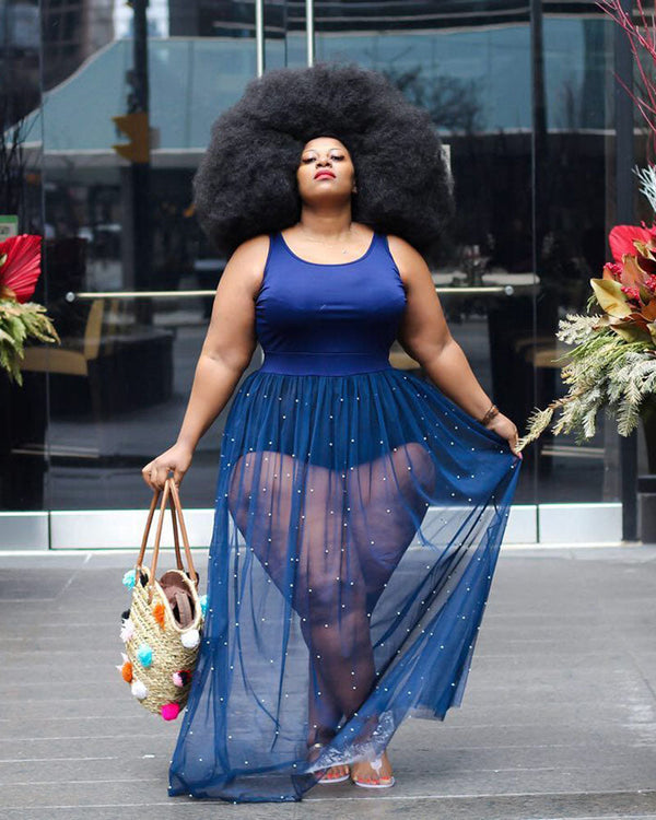 Net yarn plus size dress