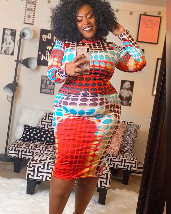 Multicolor Knee Length Plus Size Dress