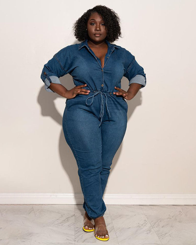 Denim Open Back Jumpsuit