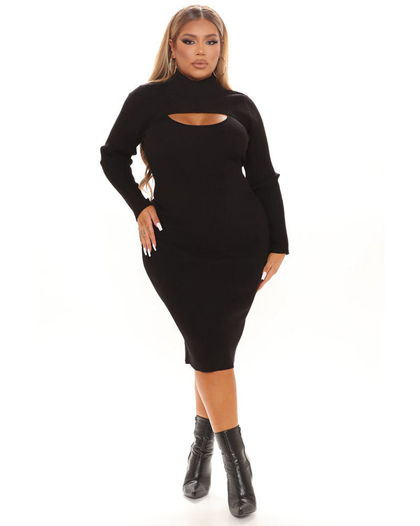 Plus Solid Cut Out Front Bodycon Dress