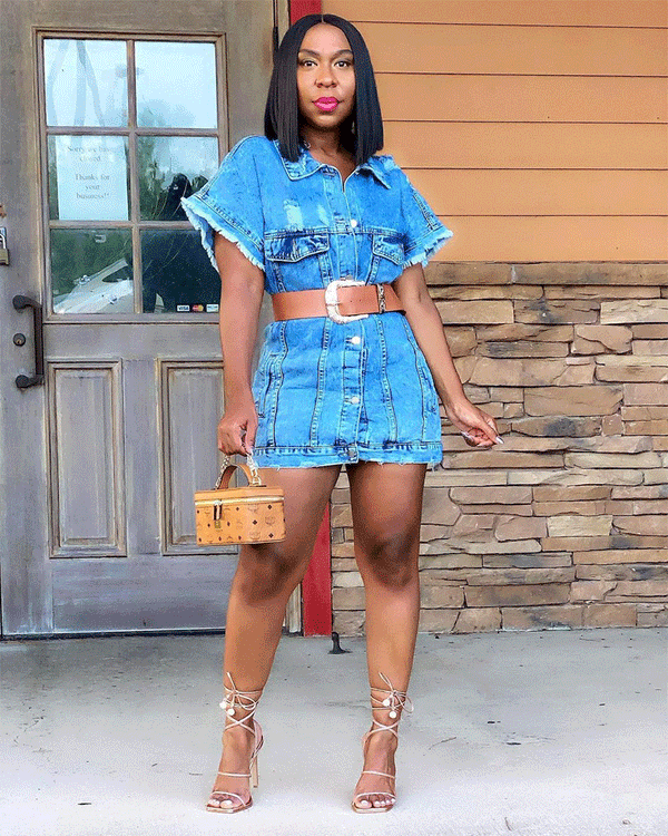 DELAH BUTTON UP DENIM MINI DRESS