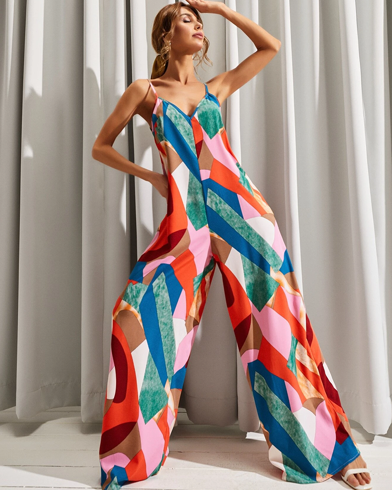 Backless Patchwork Print Jumpsuit