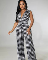 Gianna HOUNDSTOOTH V NECK JUMPSUIT