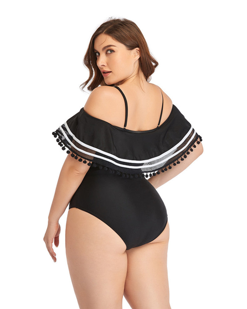 Straight shoulder one piece swimsuit