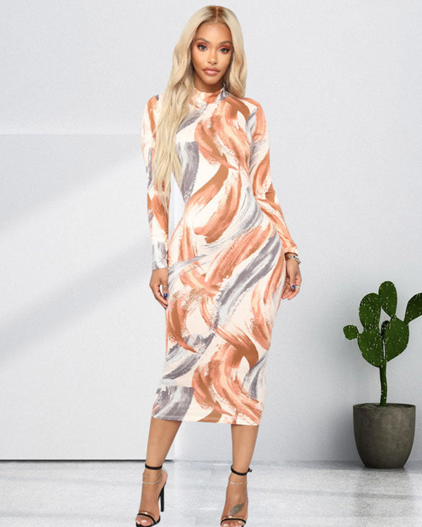 Abstract print round neck dress