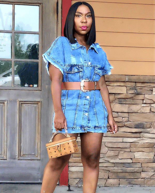 DELAH BUTTON UP DENIM MINI DRESS