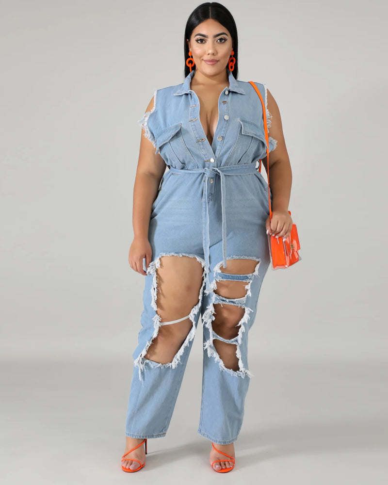 Baggy Denim Plus Jumpsuit