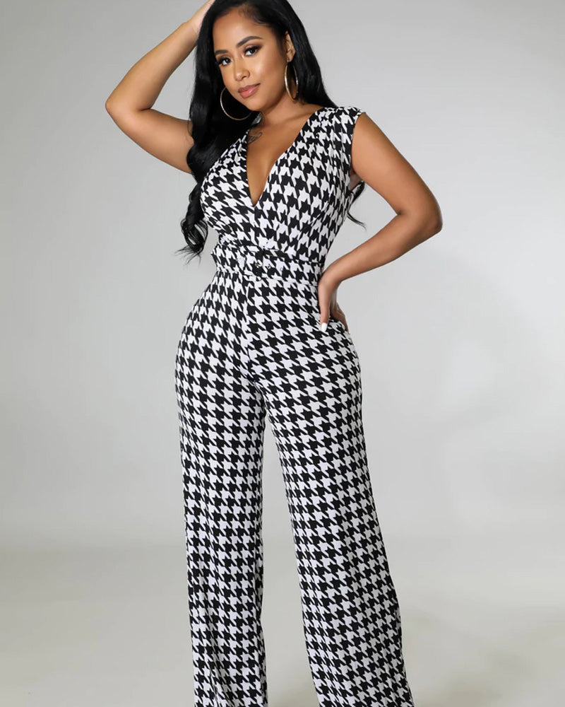 Gianna HOUNDSTOOTH V NECK JUMPSUIT