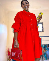 Pleated loose oversized shirt dress