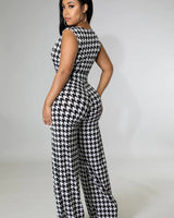 Gianna HOUNDSTOOTH V NECK JUMPSUIT