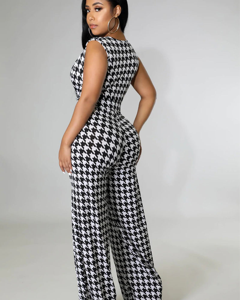 Gianna HOUNDSTOOTH V NECK JUMPSUIT