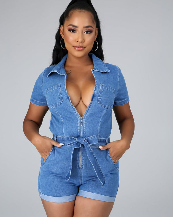 THIGH HIGH DENIM ROMPER