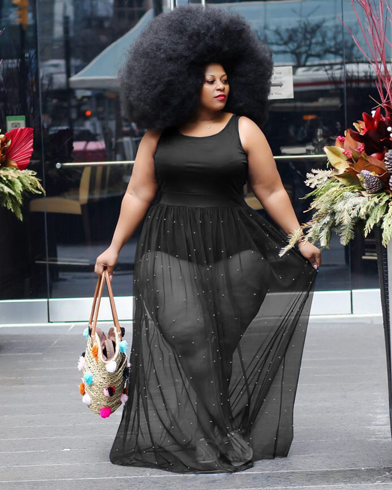 Net yarn plus size dress