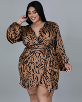 PLUS FAUX WRAP MINI DRESS (CHEETAH PRINT)