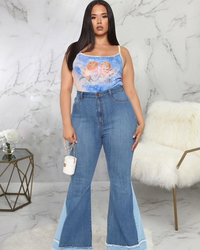 Two Tone Wide Leg Jeans