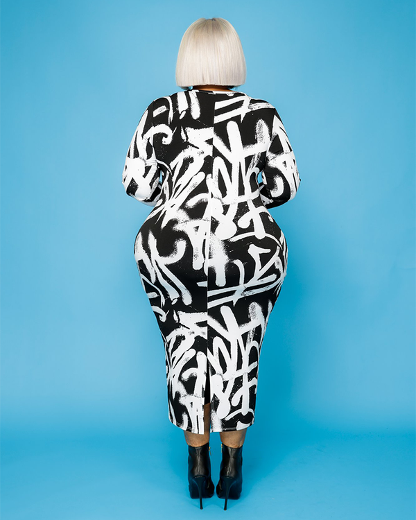 Graffiti Print Body-con Dress