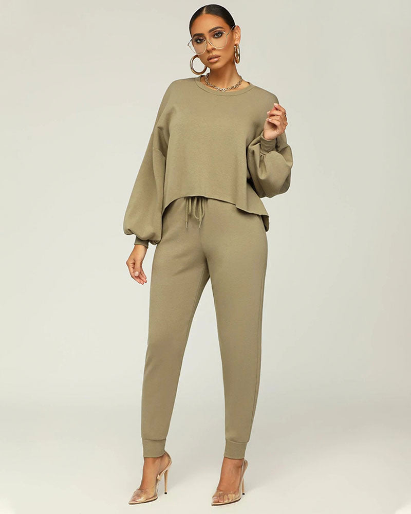 Balloon Sleeve Jogger Pant Set (3 Colors are On Sale)