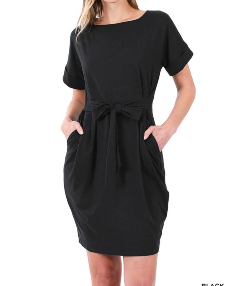 Brushed Tie Belt Dress