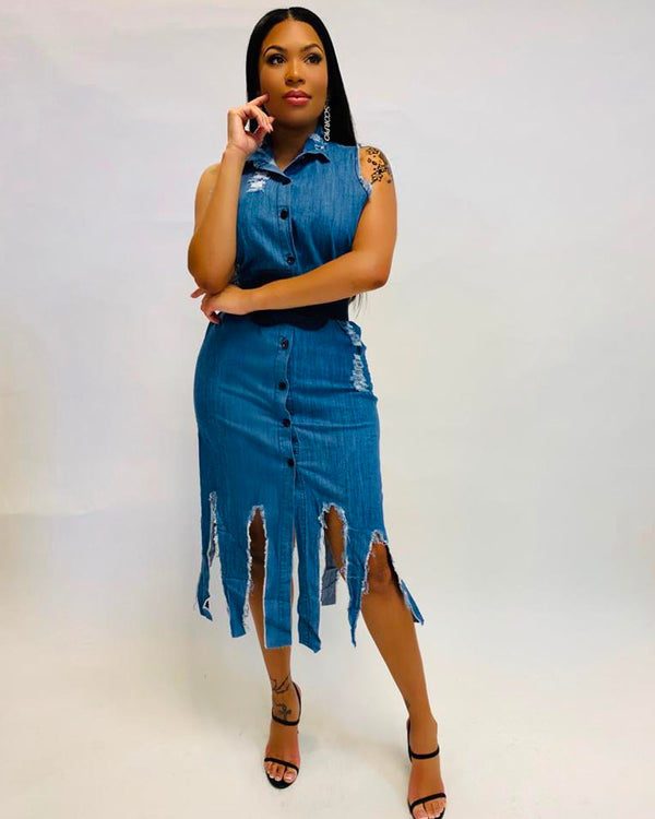 Frayed denim dress