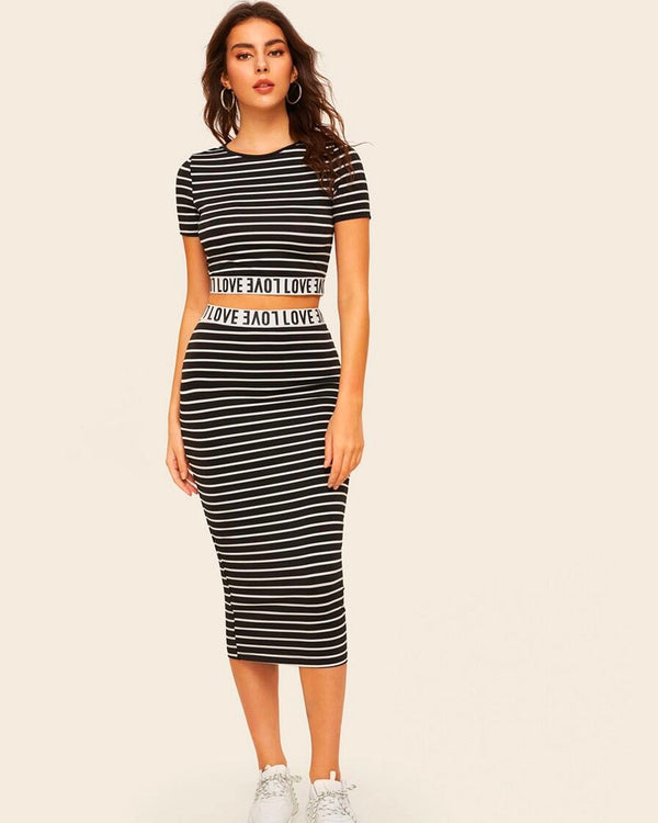 Graphic Striped Skirt Set