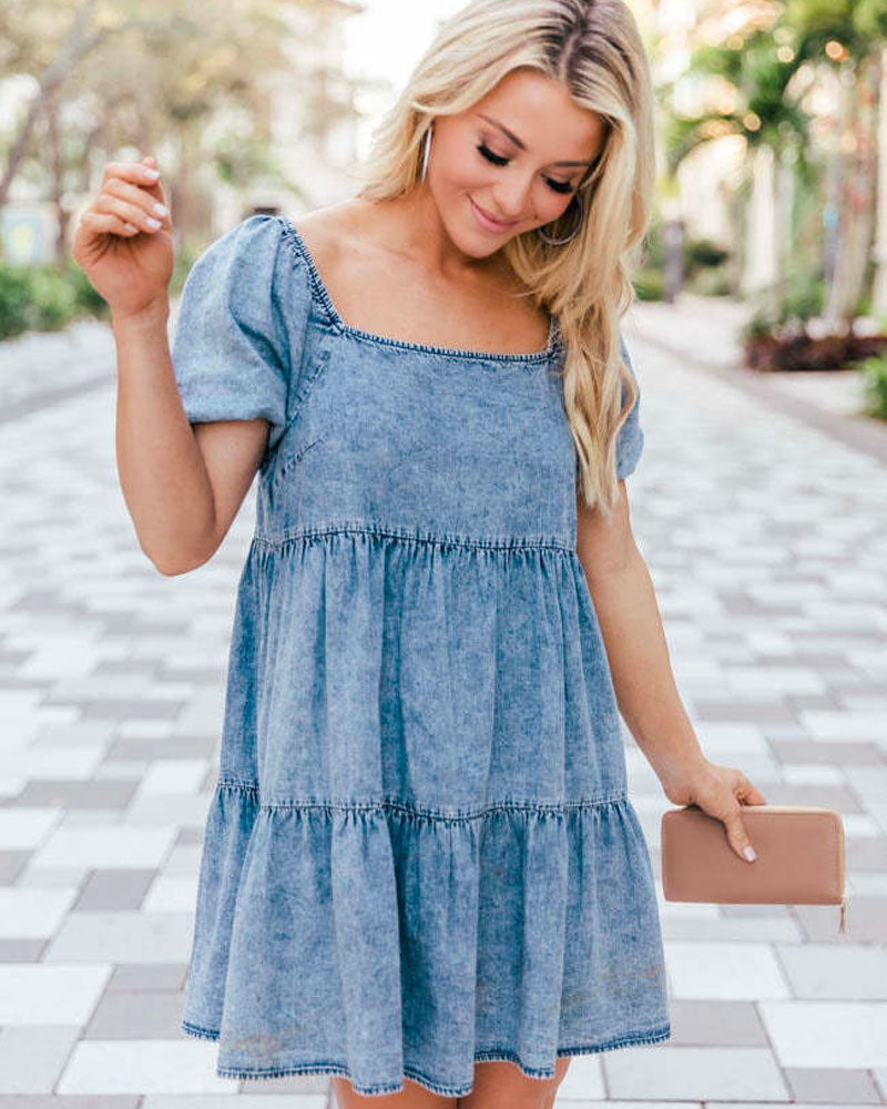 Solu Short Sleeve Denim Skater Dress