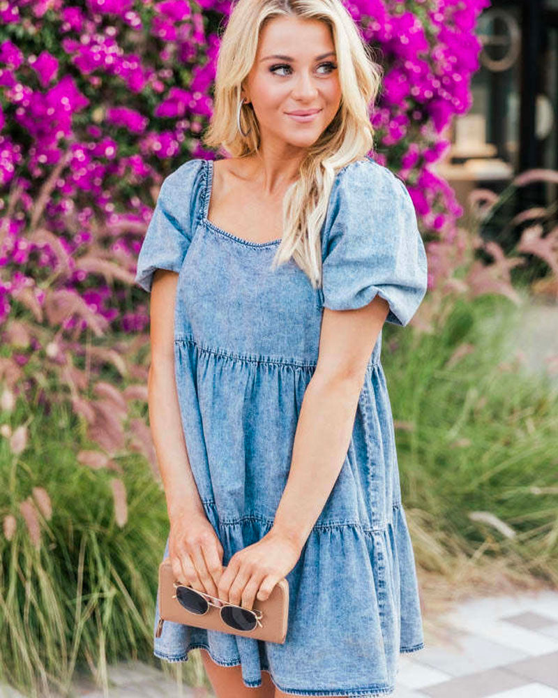 Solu Short Sleeve Denim Skater Dress