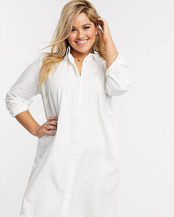 Curve Cotton White Shirt Dress