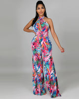 TROPICAL HALTER JUMPSUIT