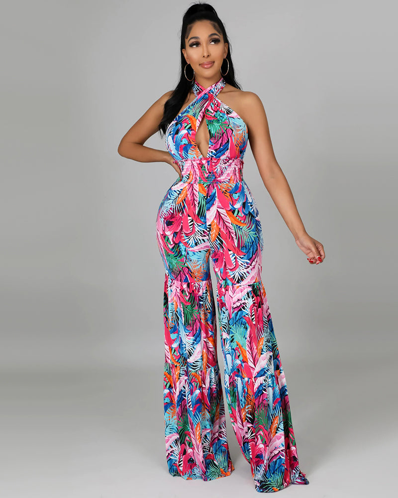 TROPICAL HALTER JUMPSUIT